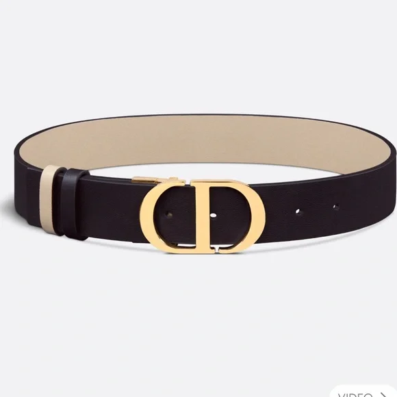 30 MONTAIGNE REVERSIBLE BELTBlack and Powder Beige Smooth Calfskin, 35 MM